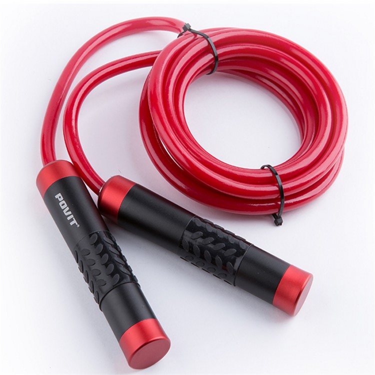 POVIT Heavy Bearing Skipping Rope Aluminium Handle Bold PVC Rope Crossfit Gym Exercise Jump Rope - Red-5