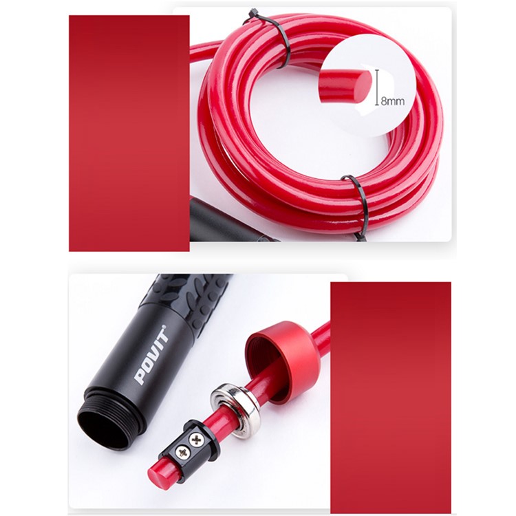 POVIT Heavy Bearing Skipping Rope Aluminium Handle Bold PVC Rope Crossfit Gym Exercise Jump Rope - Red-7