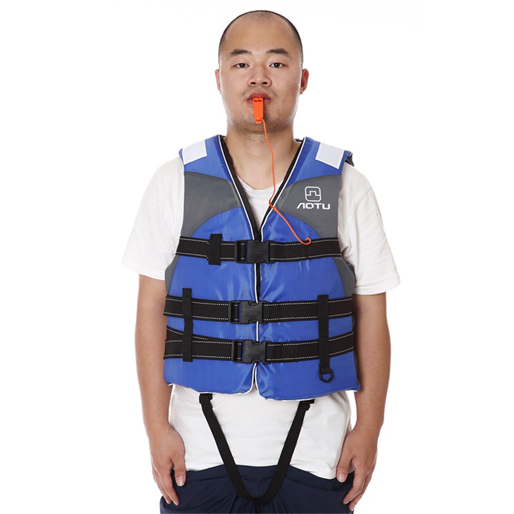 AOTU Adult's Life Vest Life Jacket Survival Aid Lifesaving Vest with Cross Belt and Whistle (AT9035-1) - Blue-1