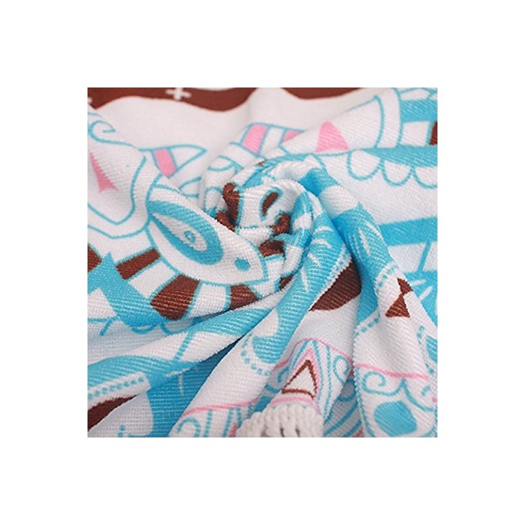 Round Printed 150cm Sandy Swimming Beach Shawl Cover with Tassels for Women - Pink and Blue Pattern Printing-4