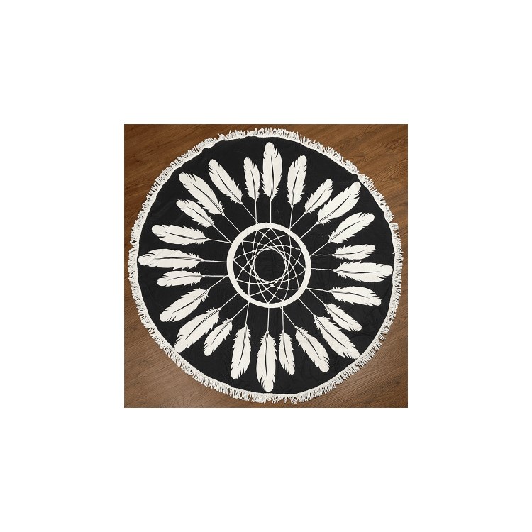 Printed 150cm Sandy Swimming Sunbath Shawl Cover with Tassels for Ladies - Feathers-2