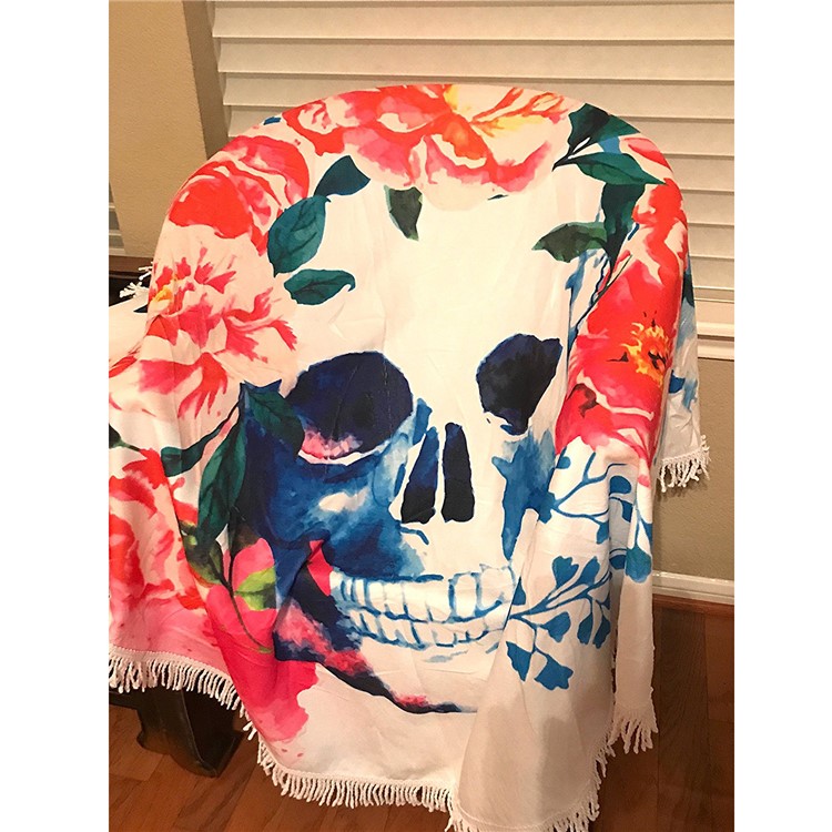 Pretty Printed Round Bath Towels with Tassels 150cm Beach Towel - Colorful Flowers-2