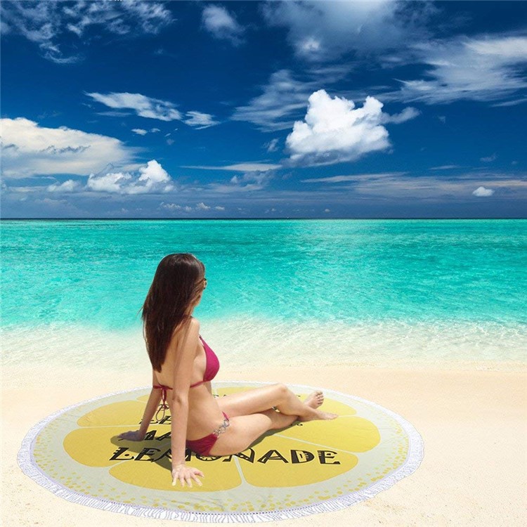 Pretty Printed 150cm Round Bath Towels with Tassels Beach Towel - Greeting Words-2