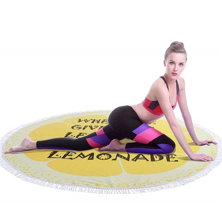 Pretty Printed 150cm Round Bath Towels with Tassels Beach Towel - Greeting Words-5