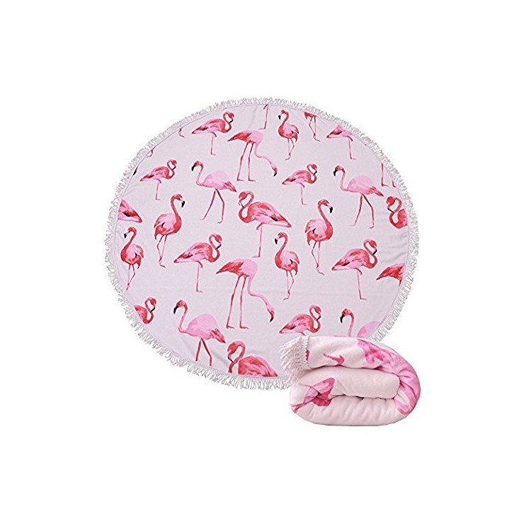 Fashionable Printed 150cm Round Bath Towels with Tassels Beach Towel - Flamingo-1