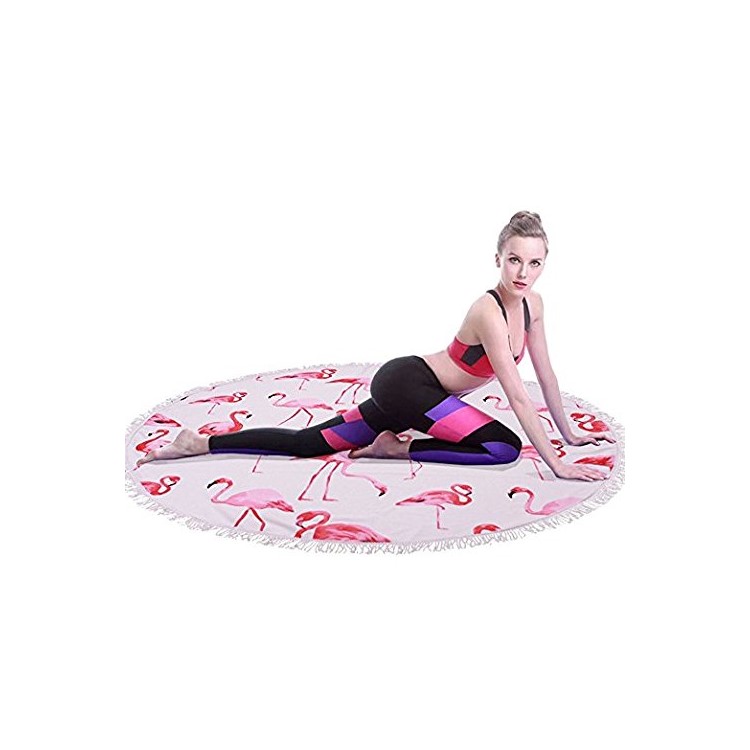 Fashionable Printed 150cm Round Bath Towels with Tassels Beach Towel - Flamingo-3