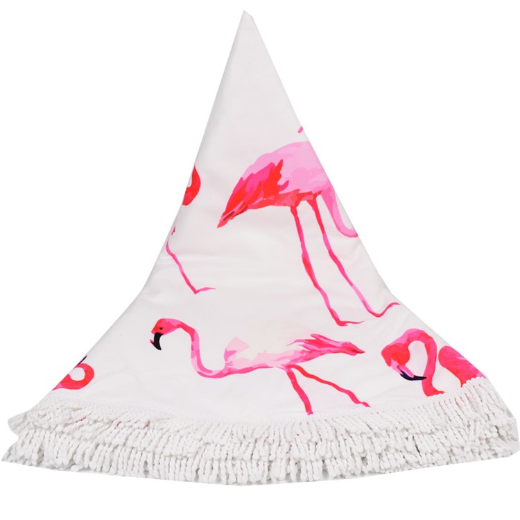 Fashionable Printed 150cm Round Bath Towels with Tassels Beach Towel - Flamingo-6