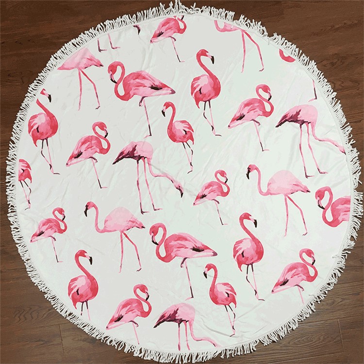 Fashionable Printed 150cm Round Bath Towels with Tassels Beach Towel - Flamingo-8