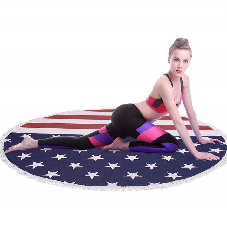 Ladies' Printed 150cm Sandy Swimming Sunbath Shawl Cover with Tassels - American Flag-1
