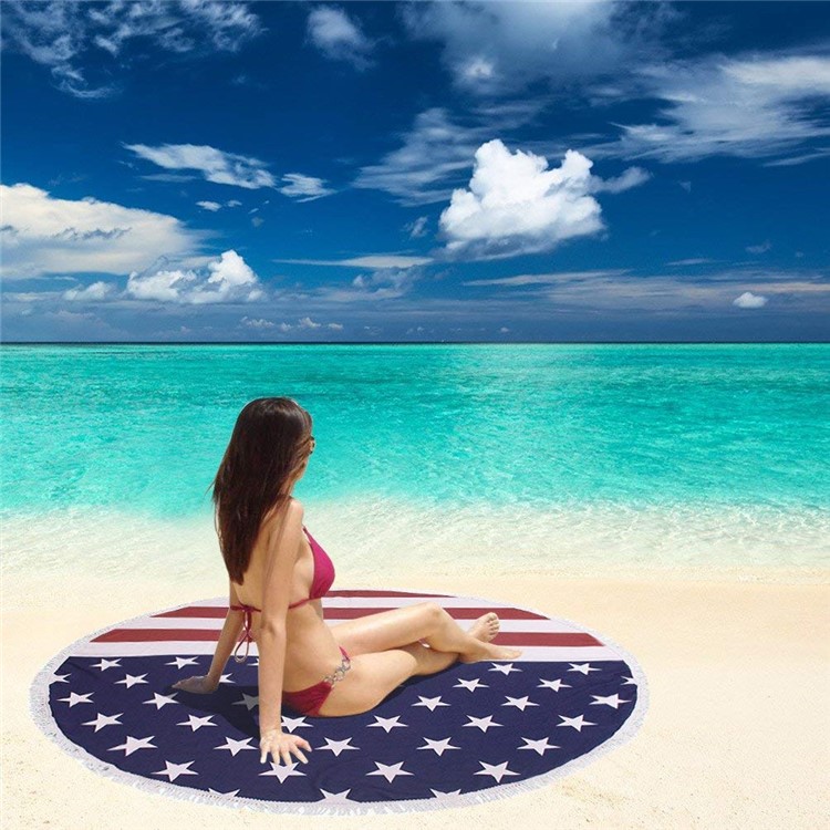Ladies' Printed 150cm Sandy Swimming Sunbath Shawl Cover with Tassels - American Flag-2
