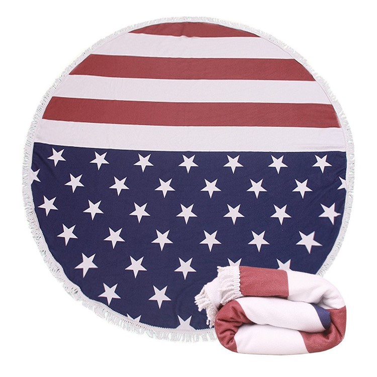 Ladies' Printed 150cm Sandy Swimming Sunbath Shawl Cover with Tassels - American Flag-6