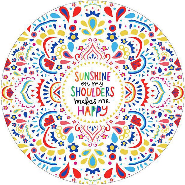 Printed Microfiber Round Beach Towel Tapestry Portable Tassel Blanket - English Letters and Mandala Flower-2