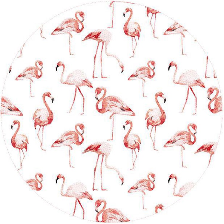 Printed Microfiber Round Beach Towel Tapestry Portable Tassel Blanket - Flamingos / White-1