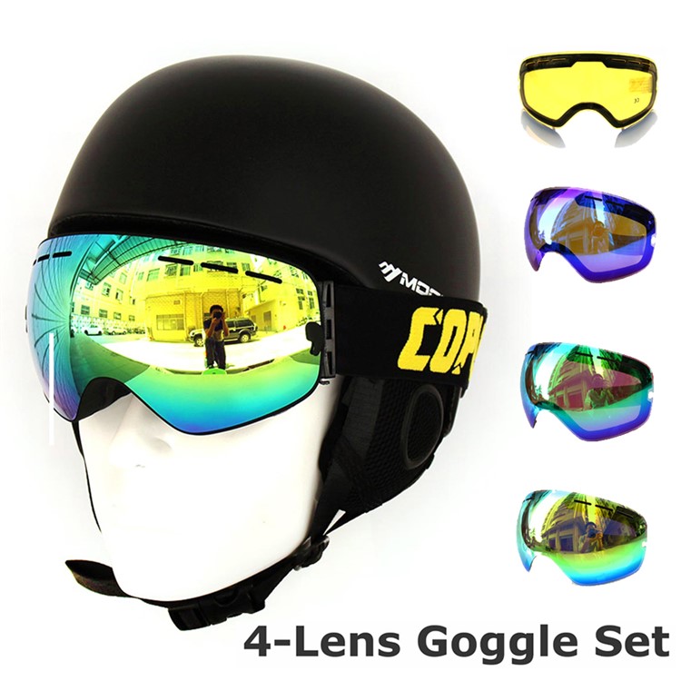 COPOZZ 4-lens Goggles Set Snowmobile Snowboard Skate Ski Goggles Anti-Fog UV Glasses with Detachable Lens - Black-1