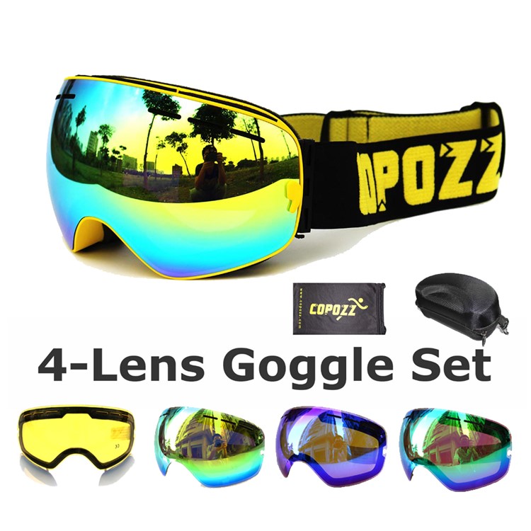 COPOZZ 4-lens Goggles Set Snowmobile Snowboard Skate Ski Goggles Anti-Fog UV Glasses with Detachable Lens - Black-13