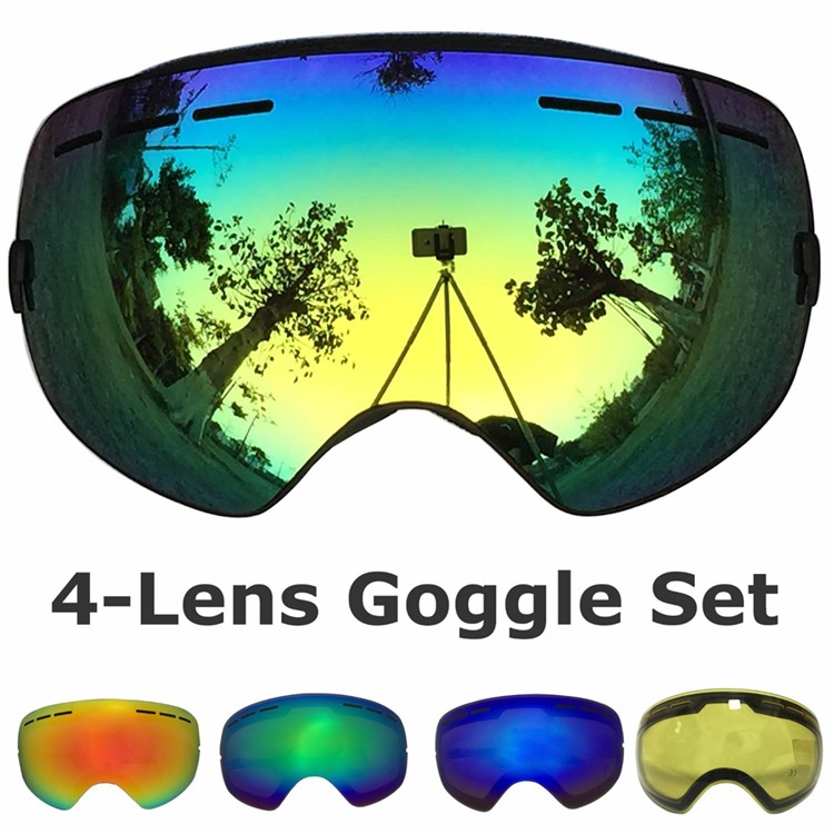COPOZZ 4-lens Goggles Set Snowmobile Snowboard Skate Ski Goggles Anti-Fog UV Glasses with Detachable Lens - Black-14