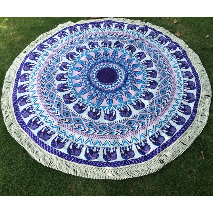 Indian Mandala Round Roundie Beach Throw Tapestry Fringe Tassel Mat, Diameter: 150cm - Style A-1