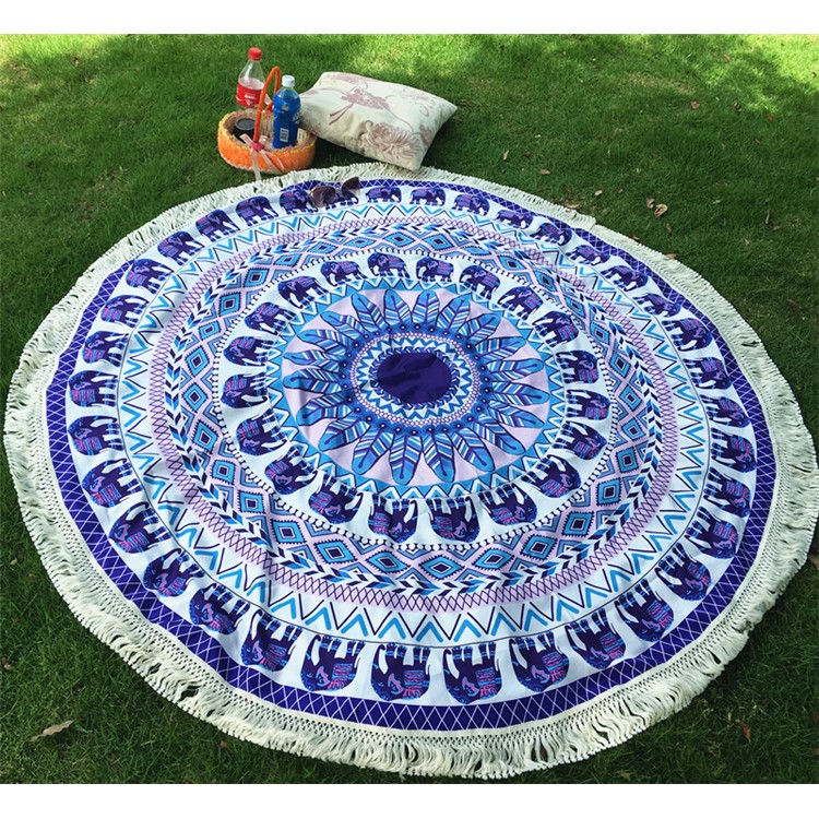 Indian Mandala Round Roundie Beach Throw Tapestry Fringe Tassel Mat, Diameter: 150cm - Style A-2
