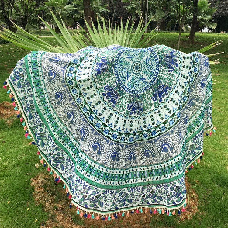 Indian Mandala Round Roundie Beach Throw Tapestry Fringe Tassel Mat, Diameter: 150cm - Style A-3