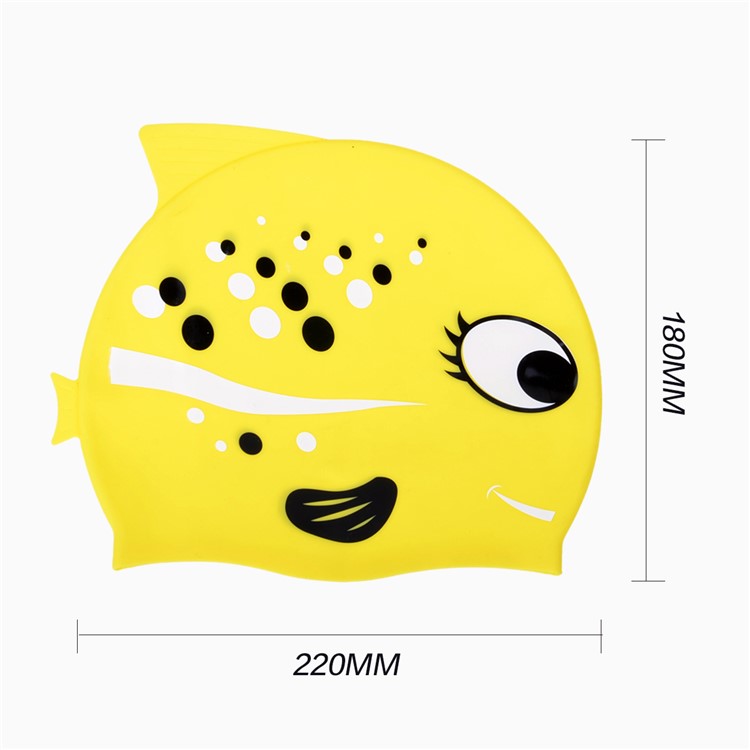 Children Swimming Cap Cartoon Fish Shape Elastic Silicone Swim Cap - Yellow-2