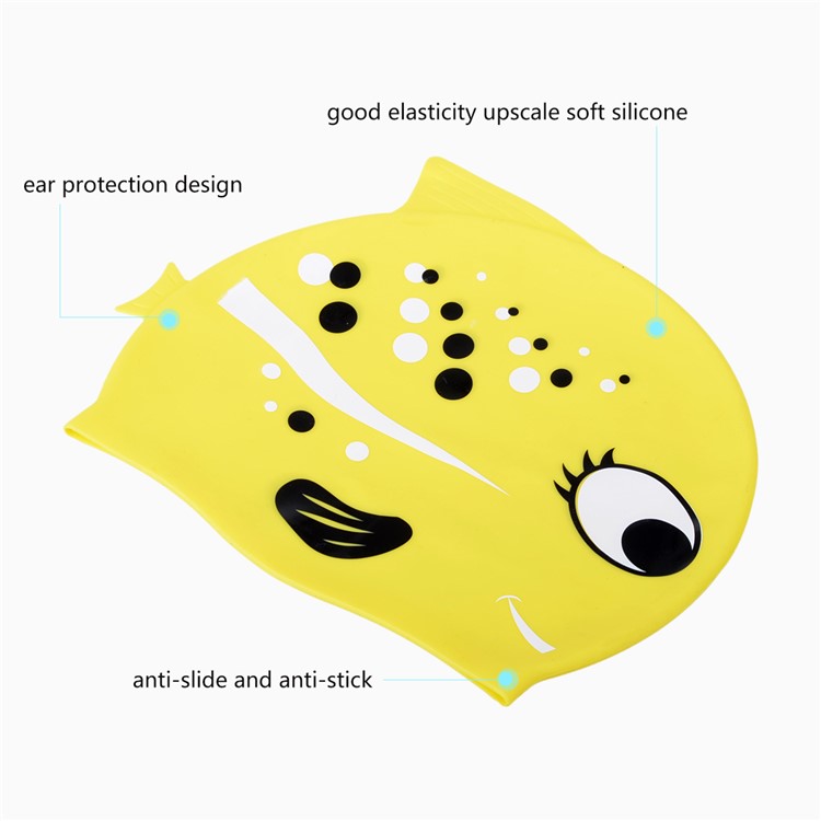 Children Swimming Cap Cartoon Fish Shape Elastic Silicone Swim Cap - Yellow-3