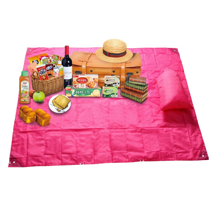 Waterproof 210T Nylon Outdoor Beach Blanket Raincoat with Inflatable Pillow, Size: 145 x 200cm - Rose-1