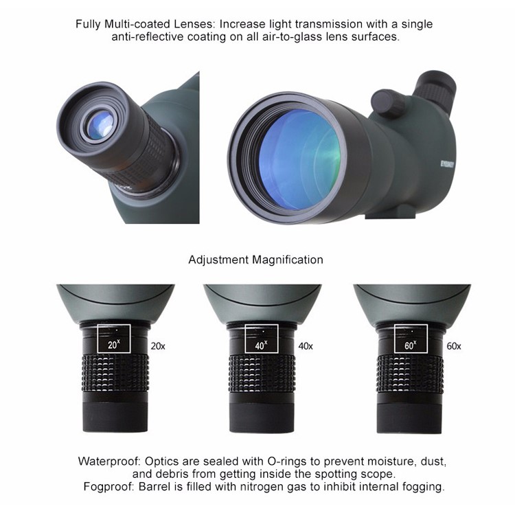 EYESKEY EK2060 20-60X Telescópio Monocular para Observação de Pássaros ao Ar Livre com BAK7 Prisma / Tripé-5