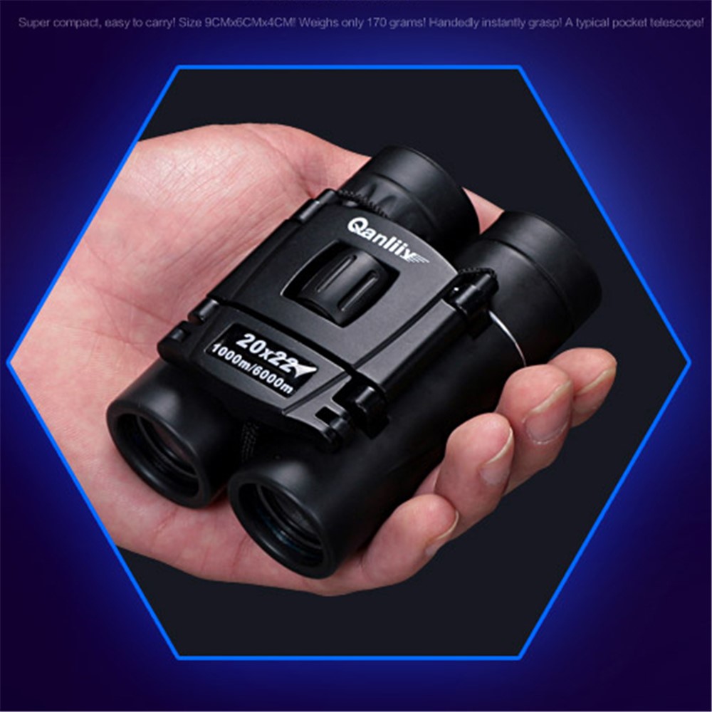 QANLIIY 20X22 Mini HD Binoculars Portable BAK-4 Prism Telescope Spotting Scope - Black