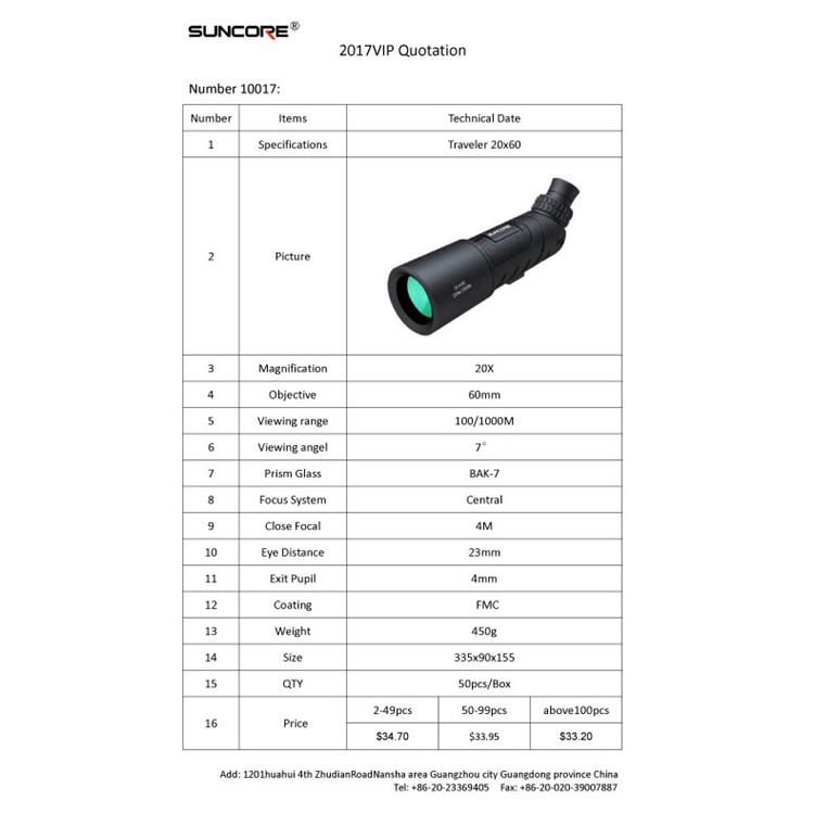 SUNCORE Traveler 20x60 High Magnification BK7 Prisms Waterproof Monocular Telescope - Black-6