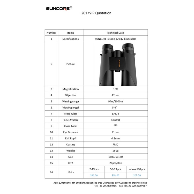 SUNCORE Teloon 12x42 High HD Binoculars BK4 Prisms 21mm Diameter Telescope for Outdoor Hiking Photography and Sightseeing - Black-6