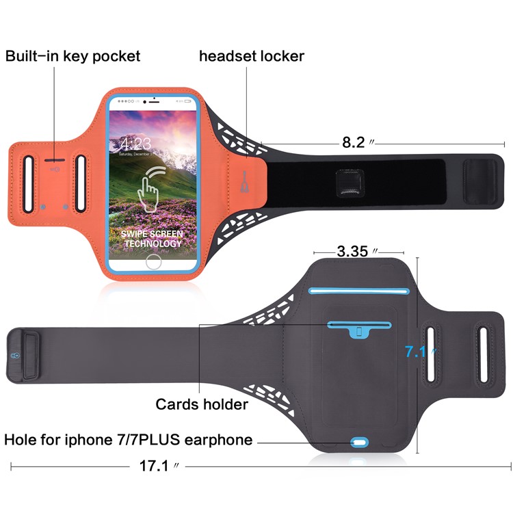 BDD-061Z Fingerprint to Unlock Swipe Screen Sports Armband Case for iPhone 7 6s 6 4.7 inch - Orange-2