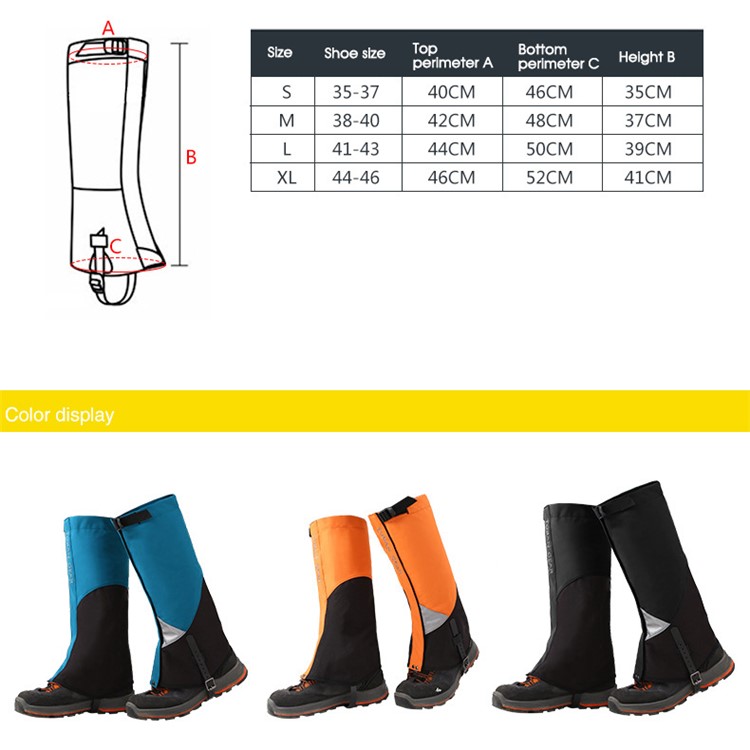 TUBAN Outdoor Waterproof Camping Hiking High Leg Gaiters with Reflective Stripe - Black/Size: S-2
