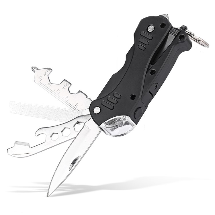 Multi-functional LED Light / Wrench / Knife / Saw EDC Tool Folding Multitools - Black-1