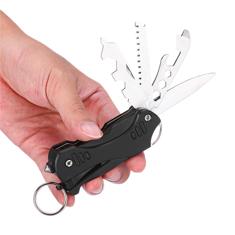 Multi-functional LED Light / Wrench / Knife / Saw EDC Tool Folding Multitools - Black-2
