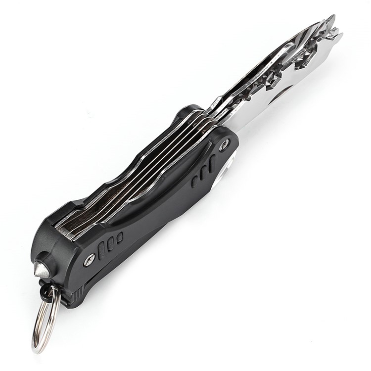 Multi-functional LED Light / Wrench / Knife / Saw EDC Tool Folding Multitools - Black-3