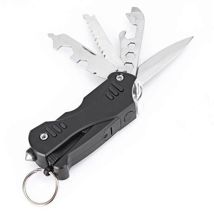 Multi-functional LED Light / Wrench / Knife / Saw EDC Tool Folding Multitools - Black-4
