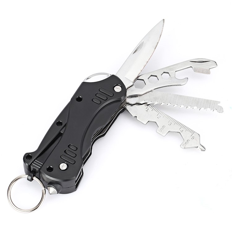 Multi-functional LED Light / Wrench / Knife / Saw EDC Tool Folding Multitools - Black-5