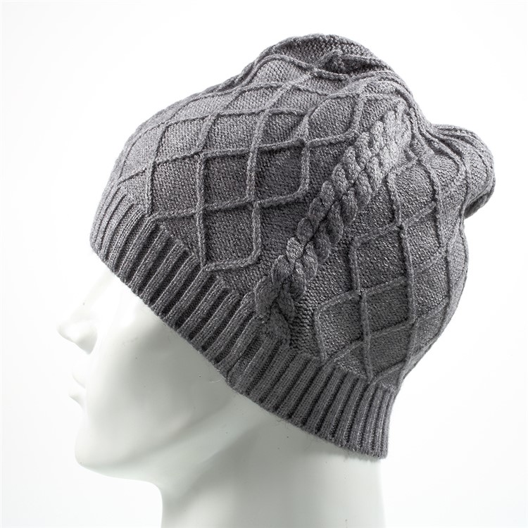 Trendy Twill Grain Unisex Outdoors Warm Knitted Earflap Hat for Autumn Winter Use - Grey-2