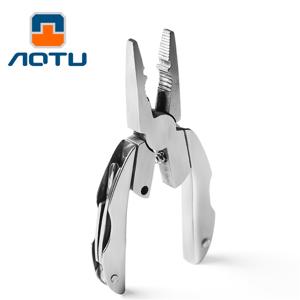 AOTU AT7570 Mini Multi-function Tortoise Pliers Stainless Steel Screwdriver Knife Rasp Tool-1