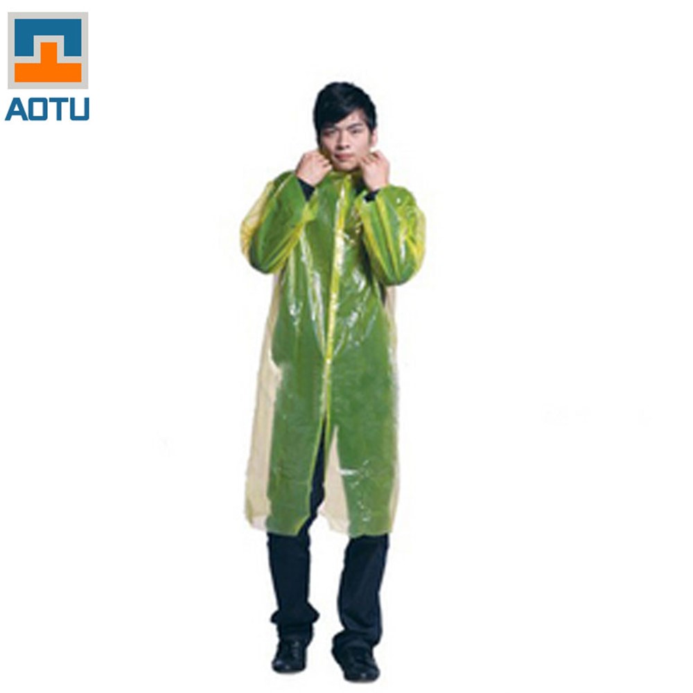 AOTU AT9027 Disposable Raincoat Rain Poncho with Hood and Sleeves - Yellow-1
