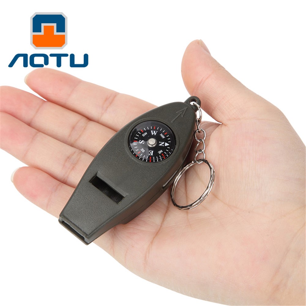 AOTU AT7595 4 in 1 ABS Multi-functional Outdoor Survival Whistle Compass Thermometer Magnifier - Army Green-2