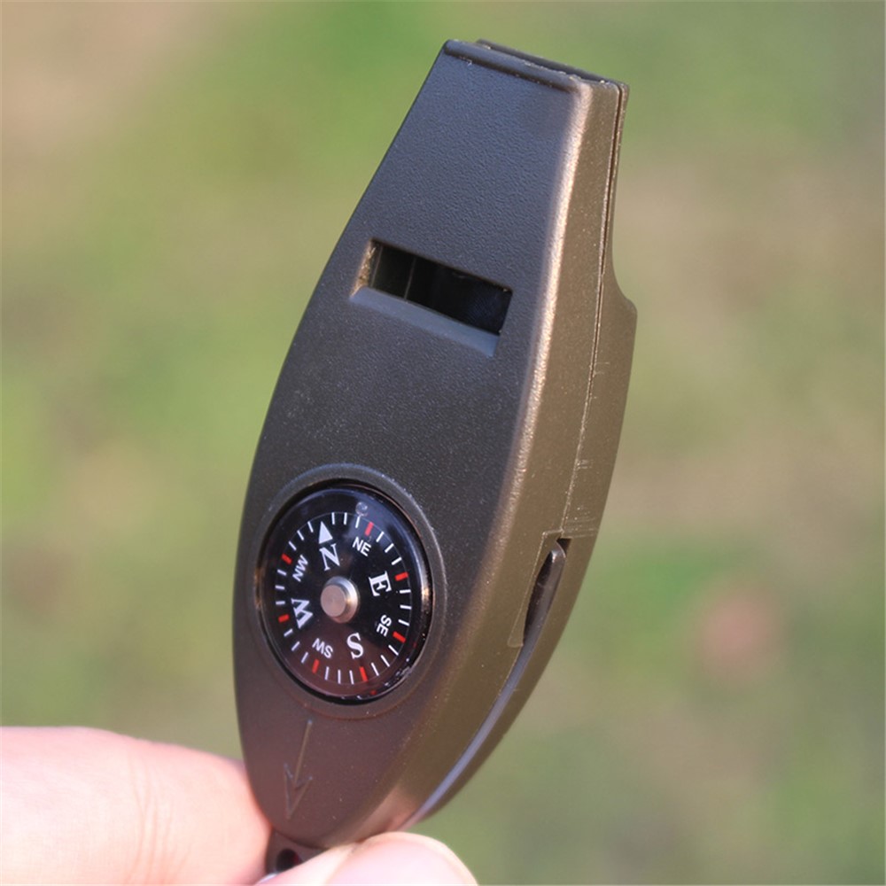 AOTU AT7595 4 in 1 ABS Multi-functional Outdoor Survival Whistle Compass Thermometer Magnifier - Army Green-5