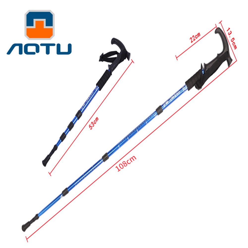 AOTU AT7555 Retractable T Shaped Handle 4 Sections Hiking Stick Trekking Pole - Blue-2