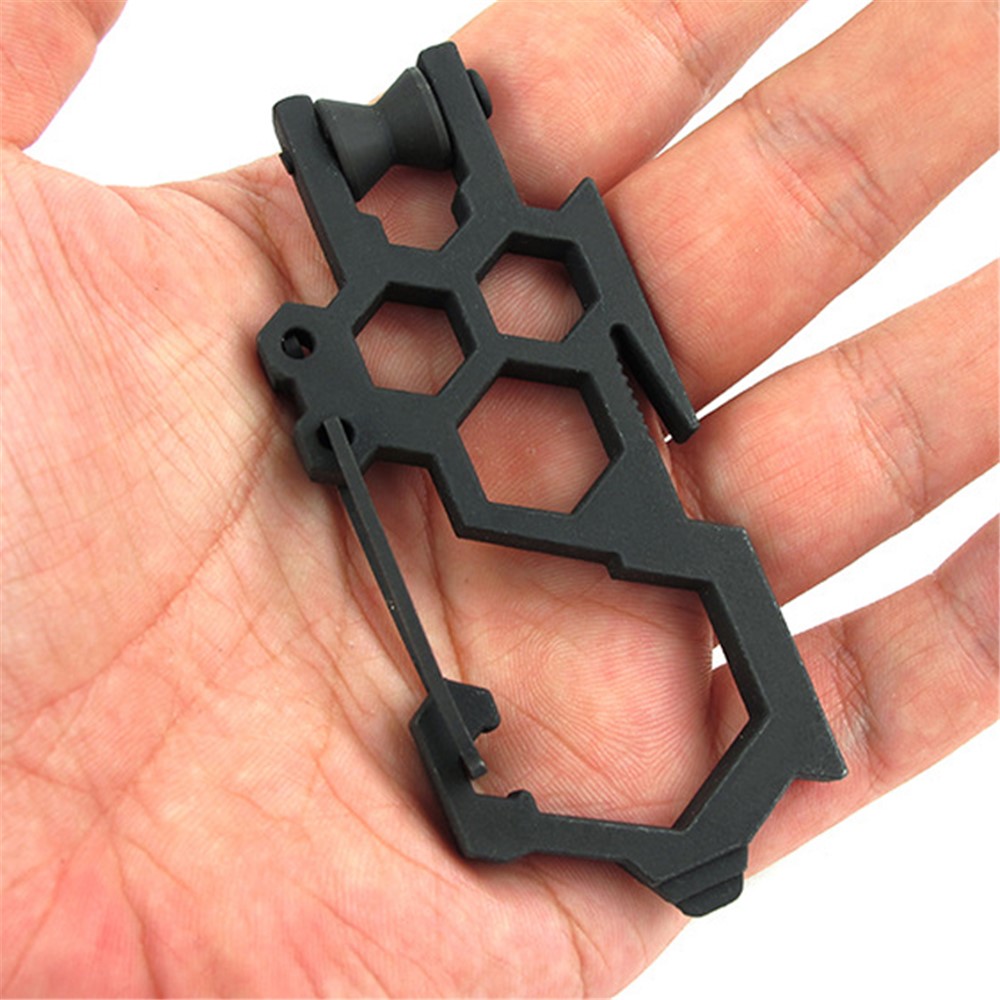 AOTU Stainless Steel Multi-tool Carabiner Clip Pulley System Multifunction Survival Tool for Camping Hiking - Black-3
