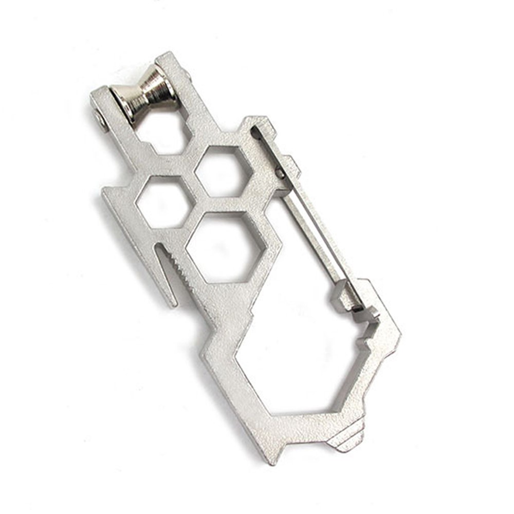 AOTU Stainless Steel for Camping Hiking Multi-tool Carabiner Clip Pulley System Keychain Bottle Opener Winch EDC Buckle - Silver Color-1