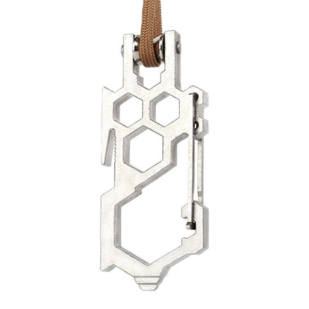 AOTU Stainless Steel for Camping Hiking Multi-tool Carabiner Clip Pulley System Keychain Bottle Opener Winch EDC Buckle - Silver Color-2
