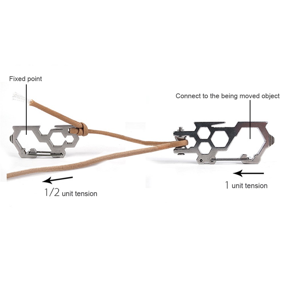 AOTU Stainless Steel for Camping Hiking Multi-tool Carabiner Clip Pulley System Keychain Bottle Opener Winch EDC Buckle - Silver Color-3