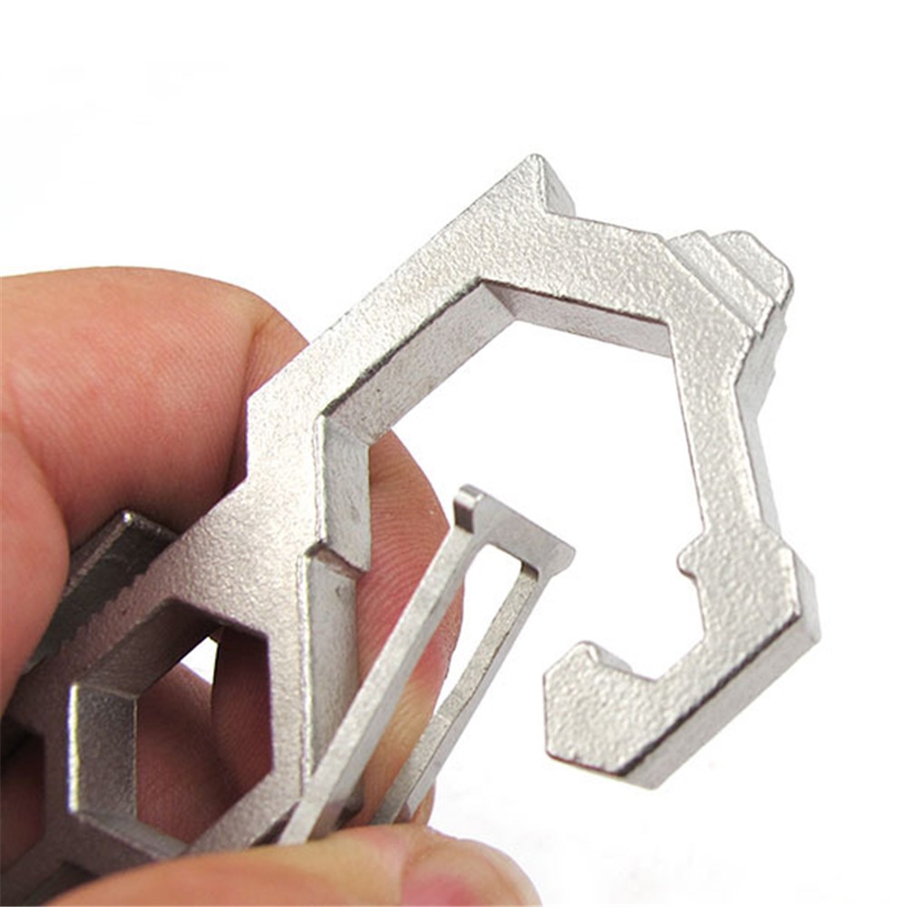 AOTU Stainless Steel for Camping Hiking Multi-tool Carabiner Clip Pulley System Keychain Bottle Opener Winch EDC Buckle - Silver Color-4