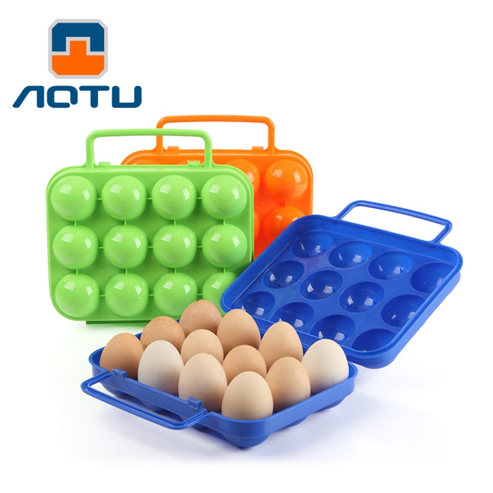 AOTU AT6360 Folding 12 Eggs Slots Holder Shockproof Plastic Storage Box for Camping Hiking - Orange-2