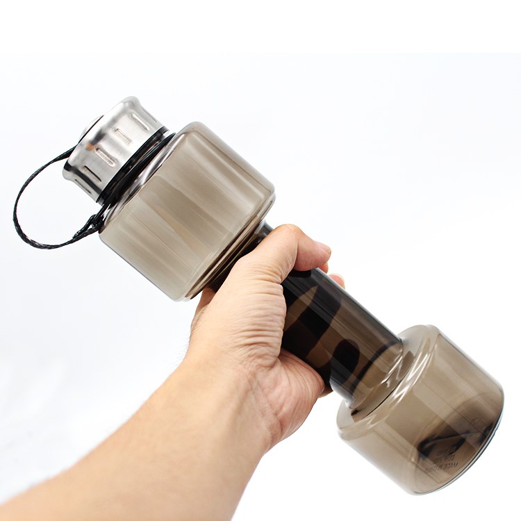 700ml Creative Dumbbell Shape Sports Drinking Water Bottle - Transparent Black-1